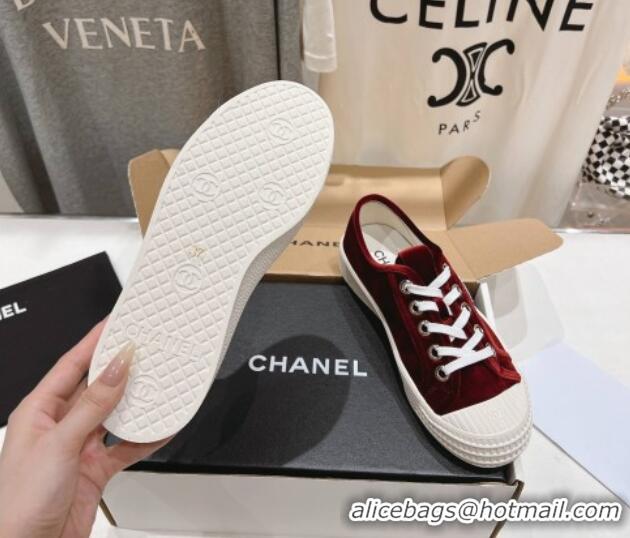 Top Grade Chanel Velvet Sneakers Burgundy 2025 CH041711