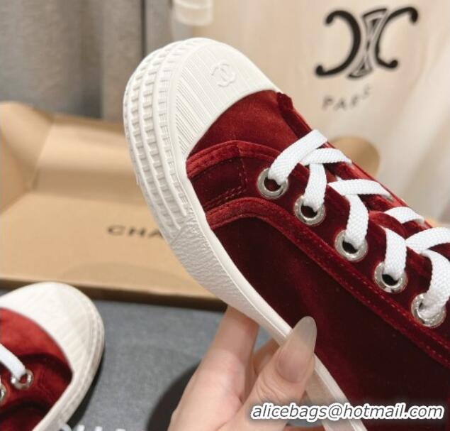 Top Grade Chanel Velvet Sneakers Burgundy 2025 CH041711