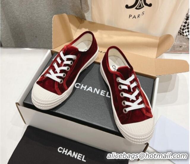 Top Grade Chanel Velvet Sneakers Burgundy 2025 CH041711