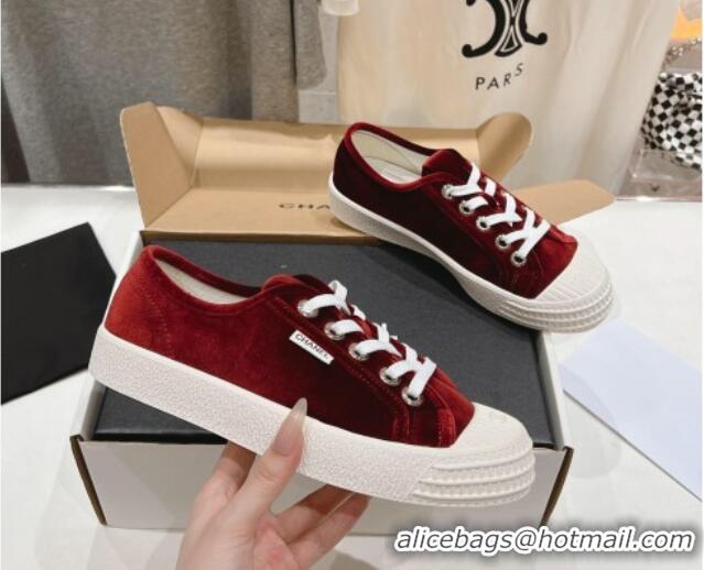 Top Grade Chanel Velvet Sneakers Burgundy 2025 CH041711