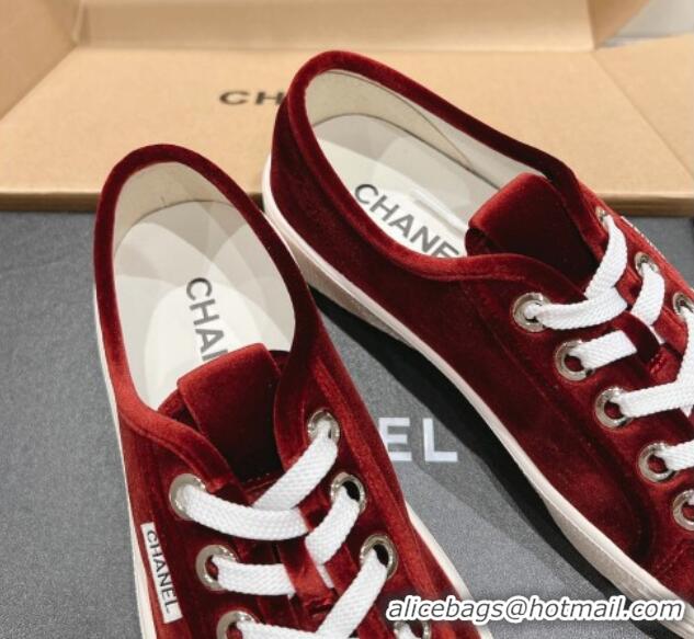 Top Grade Chanel Velvet Sneakers Burgundy 2025 CH041711