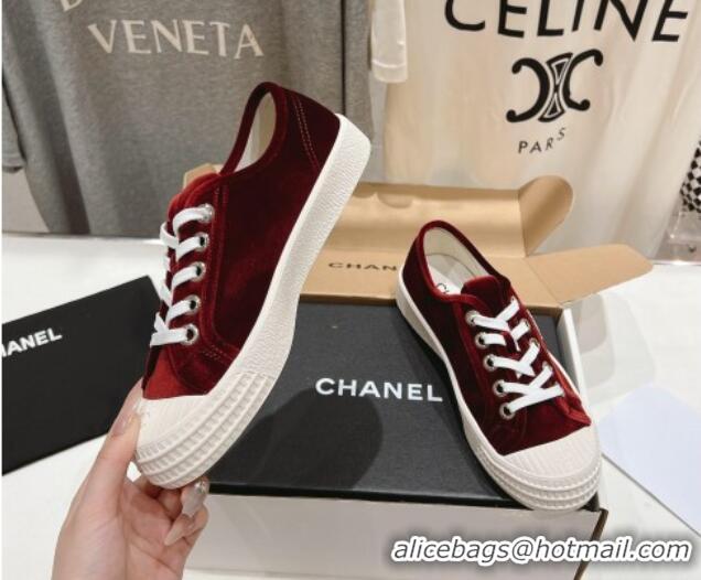 Top Grade Chanel Velvet Sneakers Burgundy 2025 CH041711