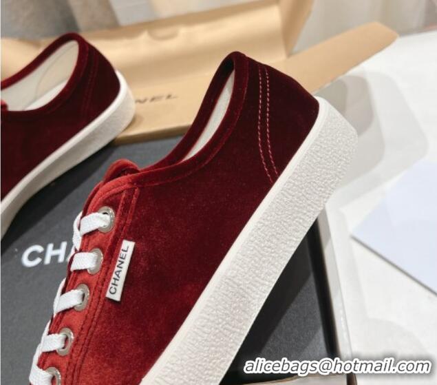 Top Grade Chanel Velvet Sneakers Burgundy 2025 CH041711