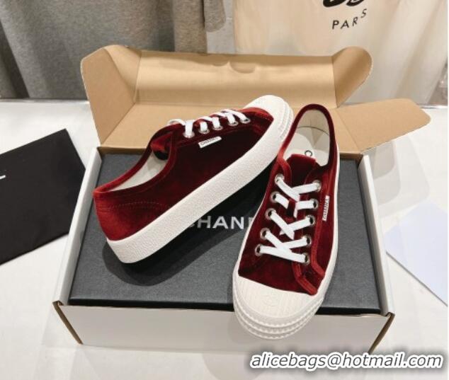 Top Grade Chanel Velvet Sneakers Burgundy 2025 CH041711