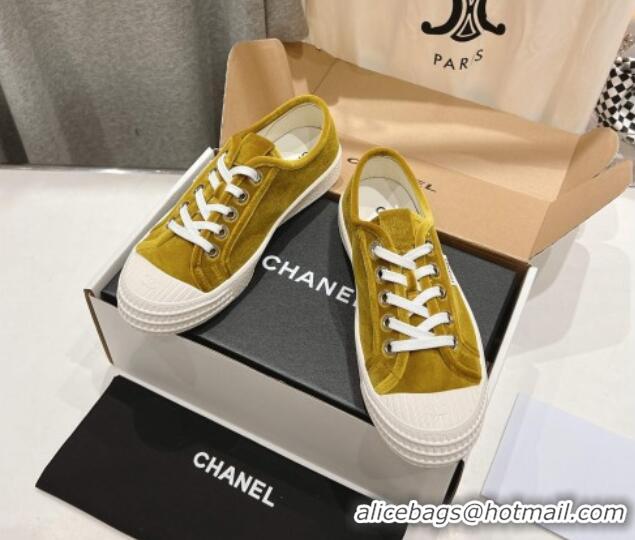 Hot Style Chanel Velvet Sneakers Yellow2 2025 CH041711
