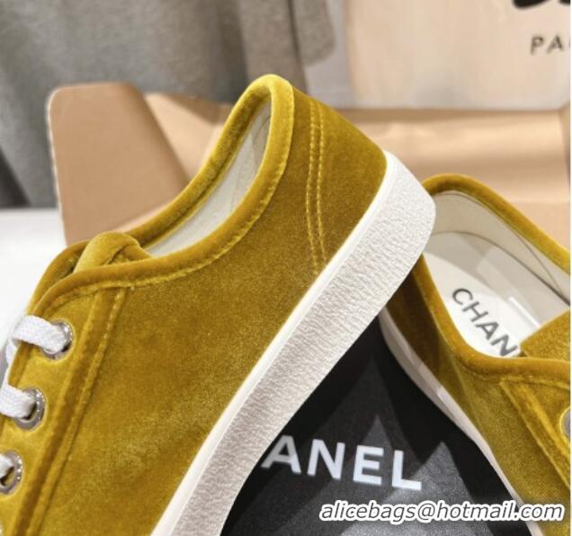 Hot Style Chanel Velvet Sneakers Yellow2 2025 CH041711