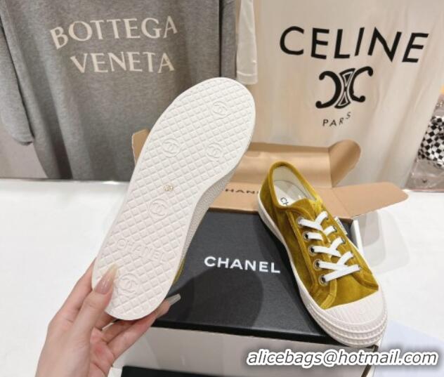 Hot Style Chanel Velvet Sneakers Yellow2 2025 CH041711