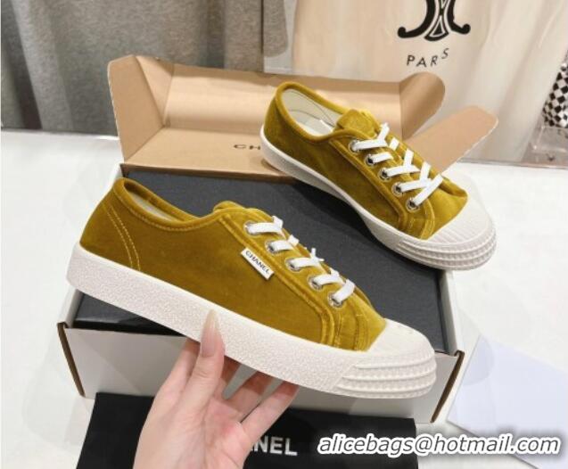 Hot Style Chanel Velvet Sneakers Yellow2 2025 CH041711
