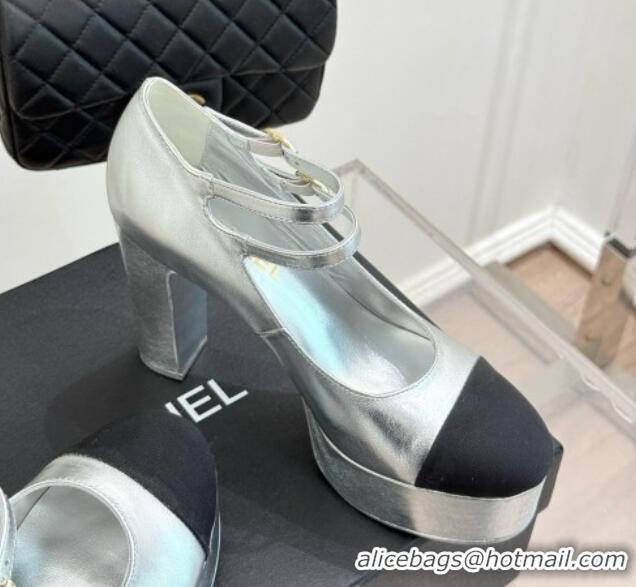 Popular Style Chanel Mary Janes in Laminated Lambskin G46433 Silver