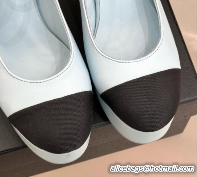 Luxury Cheap Chanel Mary Janes in Laminated Lambskin & Grosgrain G46433 Light Blue