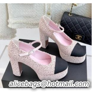 Pretty Style Chanel Mary Janes in Tweed & Grosgrain G46433 Pink