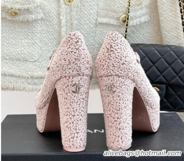 Pretty Style Chanel Mary Janes in Tweed & Grosgrain G46433 Pink