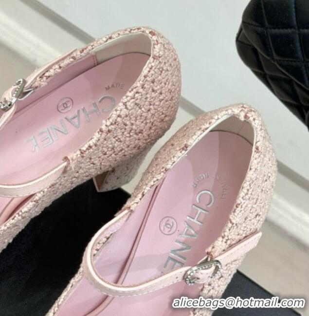 Pretty Style Chanel Mary Janes in Tweed & Grosgrain G46433 Pink