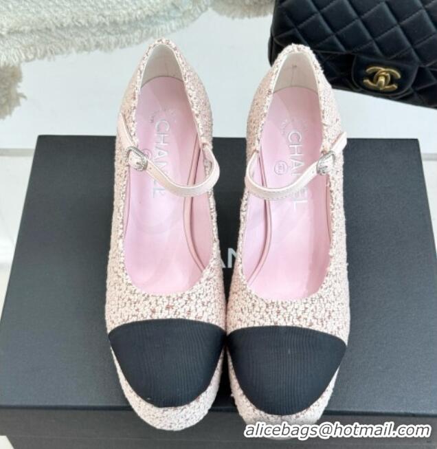 Pretty Style Chanel Mary Janes in Tweed & Grosgrain G46433 Pink