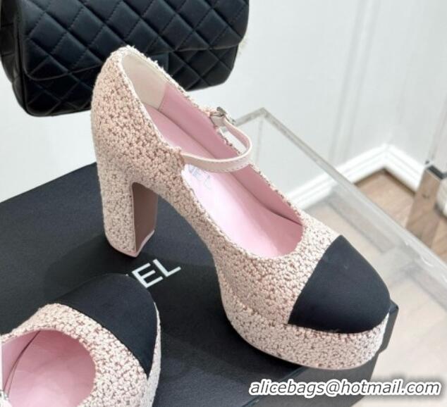 Pretty Style Chanel Mary Janes in Tweed & Grosgrain G46433 Pink
