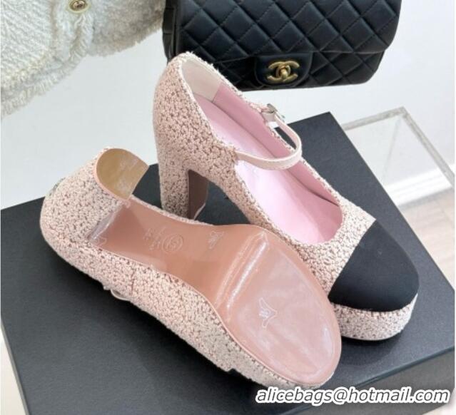 Pretty Style Chanel Mary Janes in Tweed & Grosgrain G46433 Pink