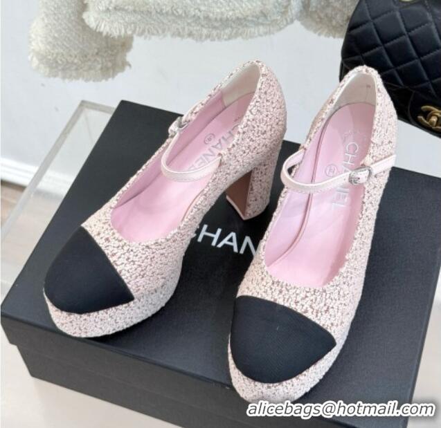 Pretty Style Chanel Mary Janes in Tweed & Grosgrain G46433 Pink