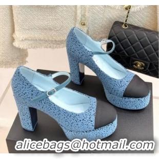 Good Quality Chanel Mary Janes in Tweed & Grosgrain G46433 Blue