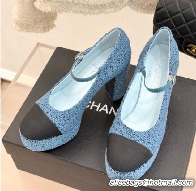 Good Quality Chanel Mary Janes in Tweed & Grosgrain G46433 Blue