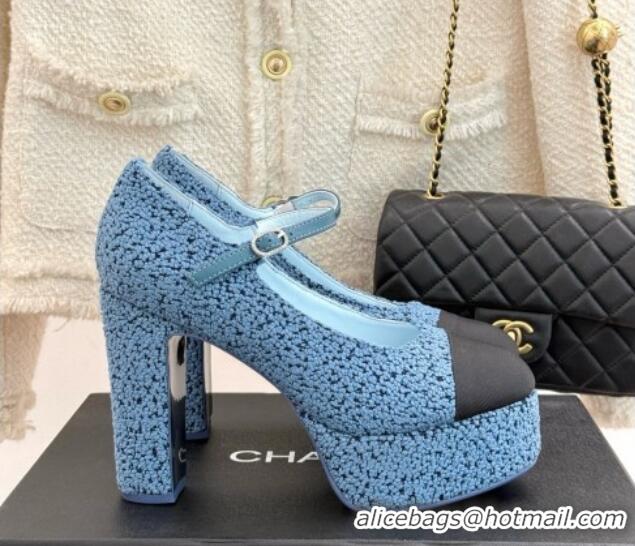 Good Quality Chanel Mary Janes in Tweed & Grosgrain G46433 Blue