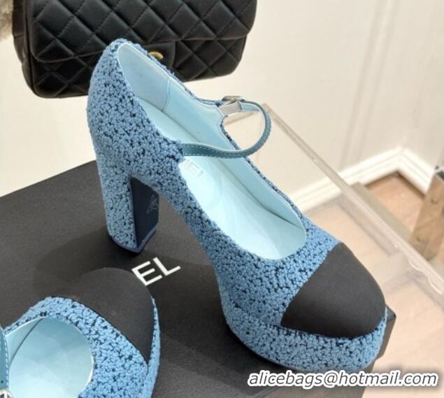 Good Quality Chanel Mary Janes in Tweed & Grosgrain G46433 Blue