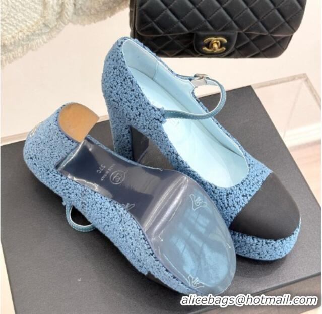 Good Quality Chanel Mary Janes in Tweed & Grosgrain G46433 Blue