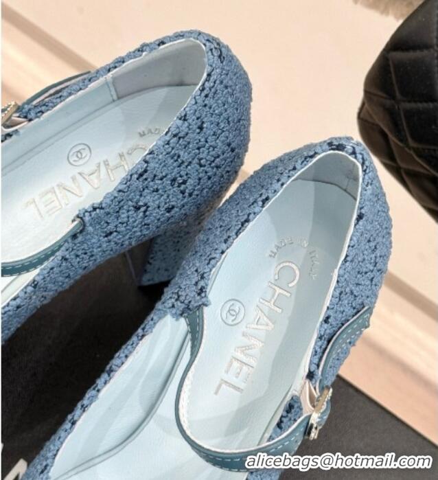 Good Quality Chanel Mary Janes in Tweed & Grosgrain G46433 Blue