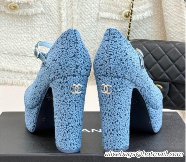 Good Quality Chanel Mary Janes in Tweed & Grosgrain G46433 Blue