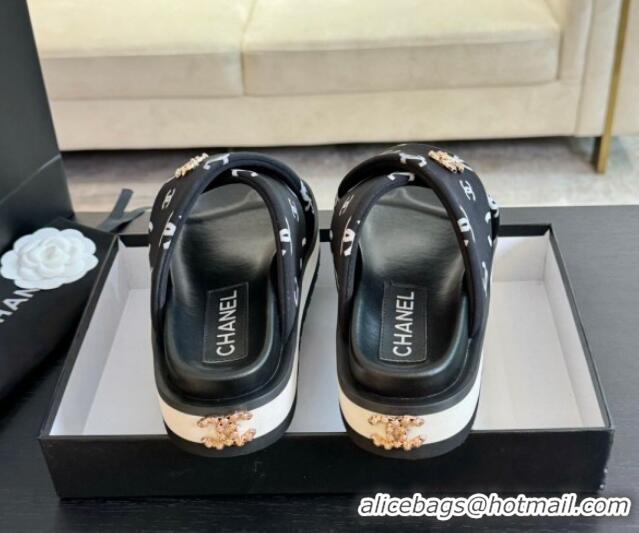 Unique Style Chanel CC Printed Lambskin Platform Slides Sandal Black 2025 CH041712