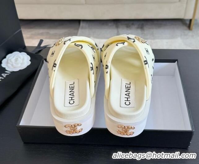 Durable Chanel CC Printed Lambskin Platform Slides Sandal White 2025 CH041712