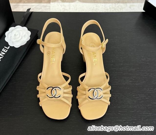 Good Product Chanel Lambskin Heel Sandals 4.5cm with CC Patch Beige 2025 G46274