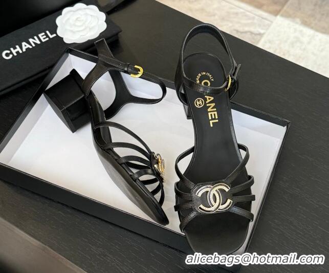 Good Looking Chanel Lambskin Heel Sandals 4.5cm with CC Patch Black 2025 G46274