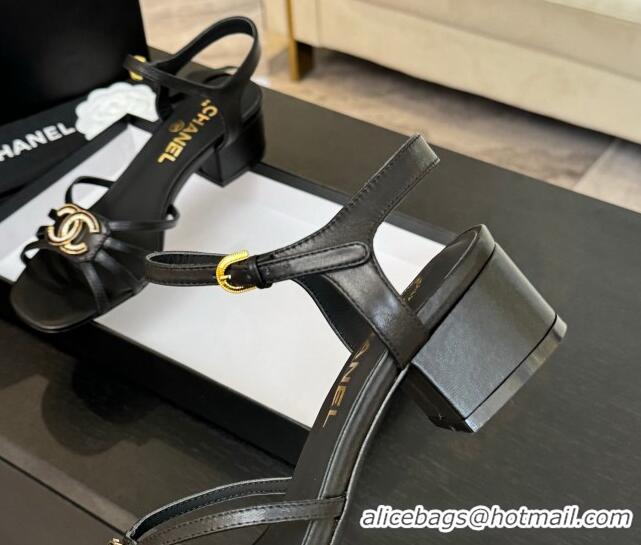 Good Looking Chanel Lambskin Heel Sandals 4.5cm with CC Patch Black 2025 G46274