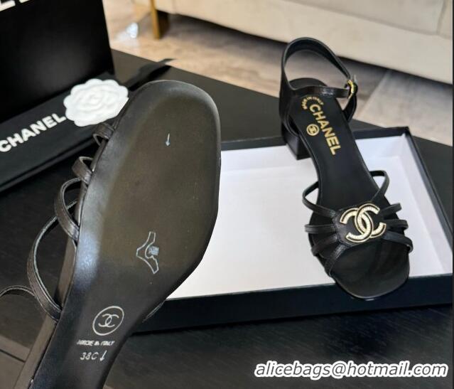 Good Looking Chanel Lambskin Heel Sandals 4.5cm with CC Patch Black 2025 G46274