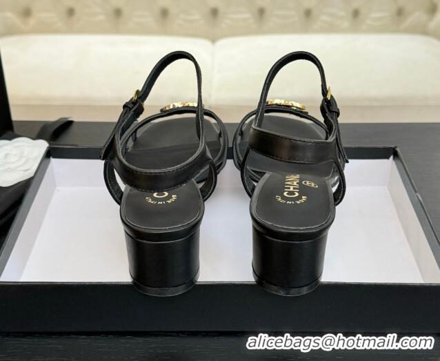 Good Looking Chanel Lambskin Heel Sandals 4.5cm with CC Patch Black 2025 G46274