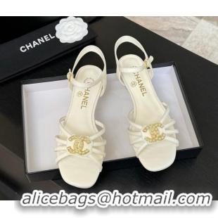 Best Product Chanel Lambskin Flat Sandals with CC Patch White 2025 G46275