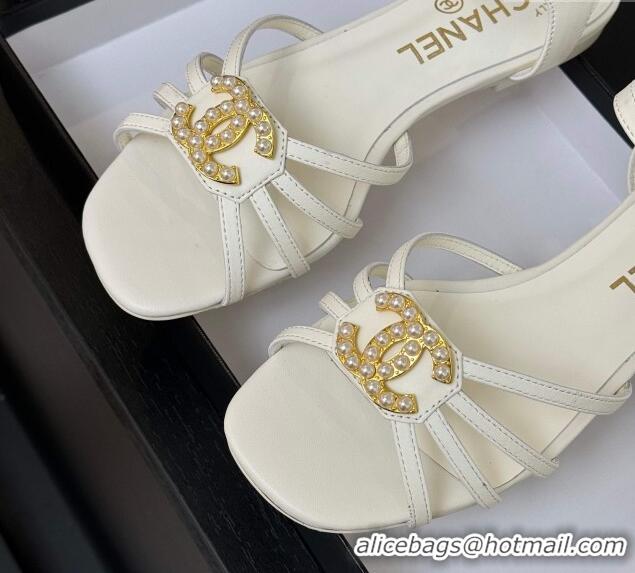 Best Product Chanel Lambskin Flat Sandals with CC Patch White 2025 G46275
