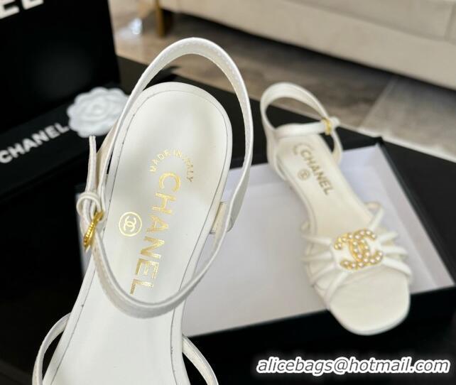 Best Product Chanel Lambskin Flat Sandals with CC Patch White 2025 G46275