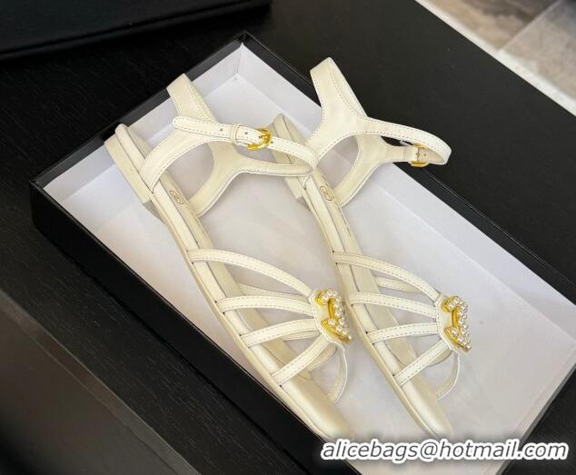 Best Product Chanel Lambskin Flat Sandals with CC Patch White 2025 G46275