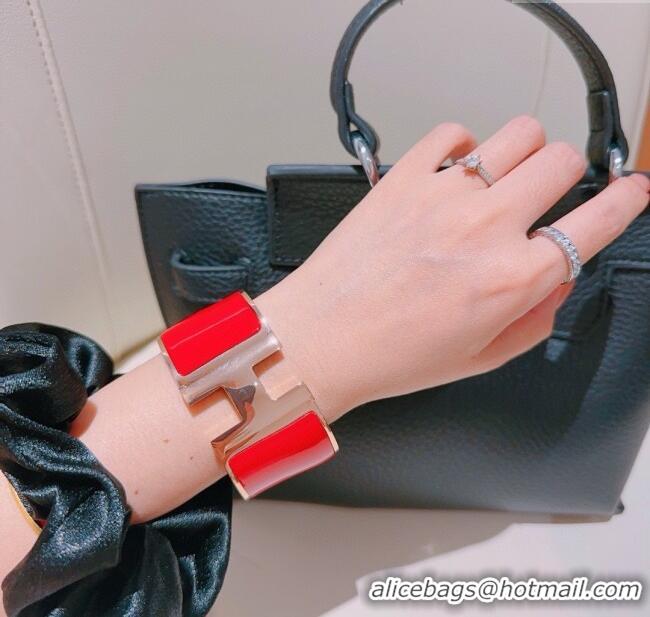 Famous Brand Hermes Clic H Wide Bracelet 3.3cm H022816 Red 2025