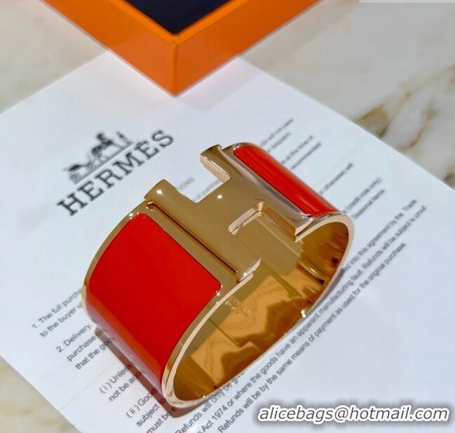 Famous Brand Hermes Clic H Wide Bracelet 3.3cm H022816 Red 2025