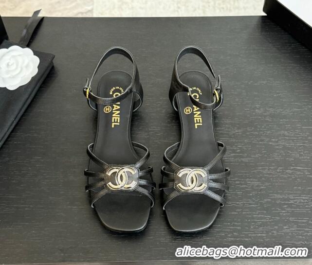 Shop Cheap Chanel Lambskin Flat Sandals with CC Patch Black 2025 G46275