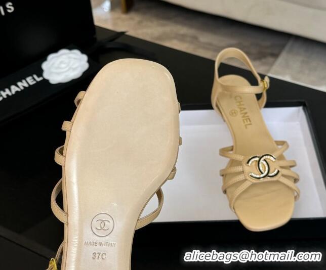 Buy Discount Chanel Lambskin Flat Sandals with CC Patch Beige 2025 G46275