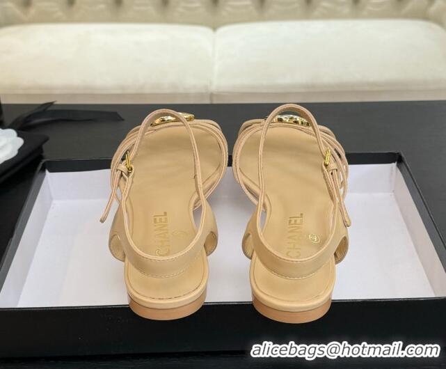 Buy Discount Chanel Lambskin Flat Sandals with CC Patch Beige 2025 G46275