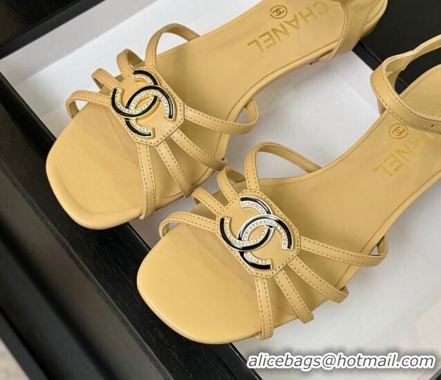Buy Discount Chanel Lambskin Flat Sandals with CC Patch Beige 2025 G46275