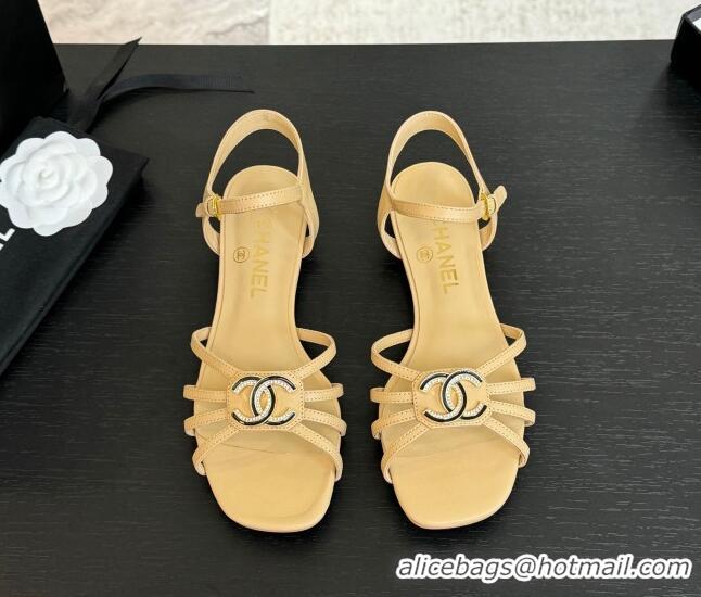 Buy Discount Chanel Lambskin Flat Sandals with CC Patch Beige 2025 G46275