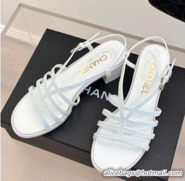 Purchase Chanel Glitters Heel Sandals 5cm Silver 2025 CH041713