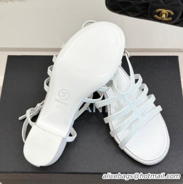 Purchase Chanel Glitters Heel Sandals 5cm Silver 2025 CH041713
