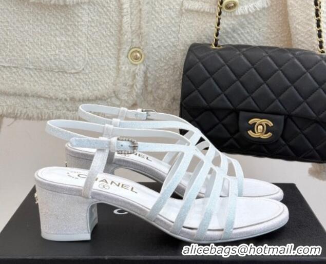 Purchase Chanel Glitters Heel Sandals 5cm Silver 2025 CH041713