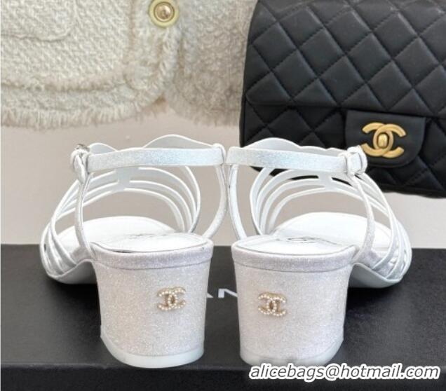 Purchase Chanel Glitters Heel Sandals 5cm Silver 2025 CH041713